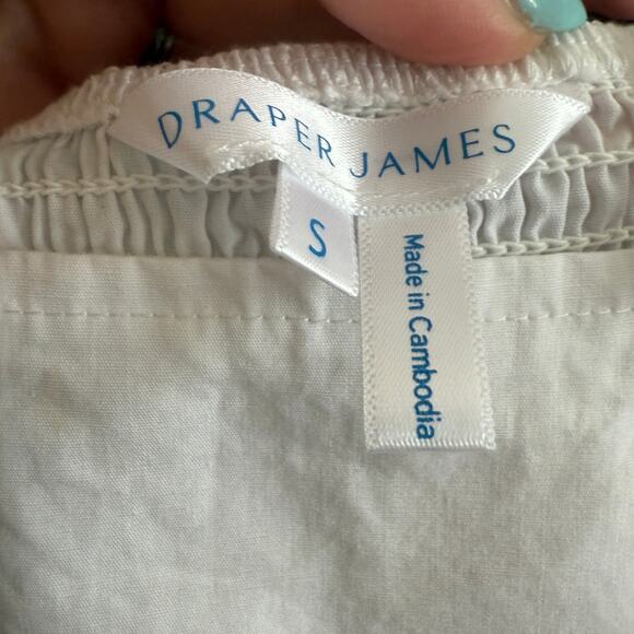 DRAPER JAMES | White Cotton Square Neck Puff Sleeve Mini Babydoll Dress | Small - Picture 3 of 5